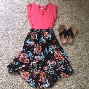 High-Waisted Black Floral High-Low Skirt